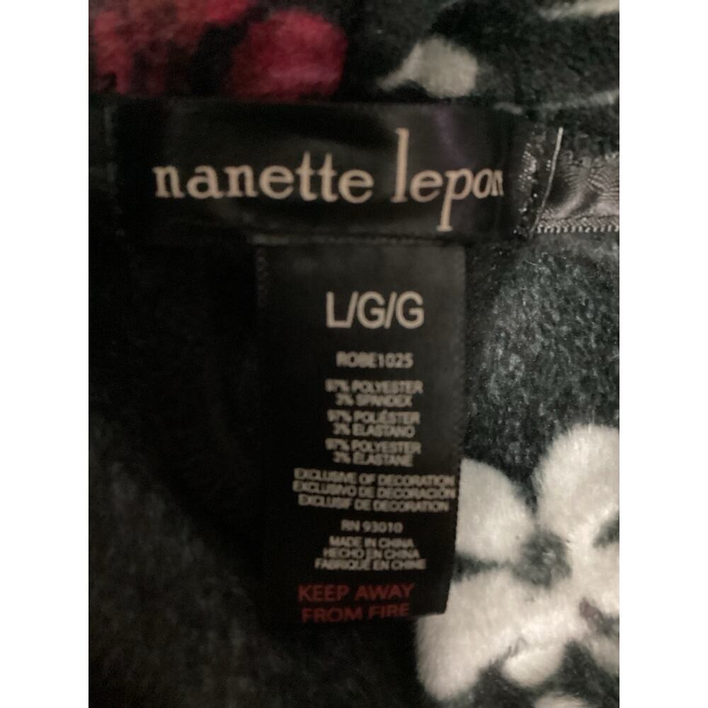 Nanette Lepore Women L Black Floral Plush Velour Wrap Robe Belted Pockets Spa - Picture 7 of 8